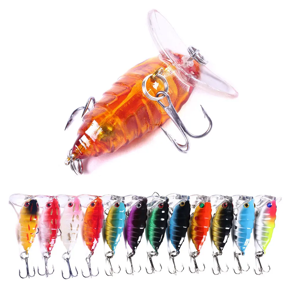 Hard Plastic 4cm Cicada Topwater Insects Fishing Lure Bass Crank Bait Hook 4.4g