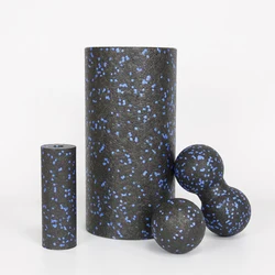 Black Massage Foam Roller Set With Blue Dots Hollow EPP Yoga Roller With Fascia Therapy Balls
