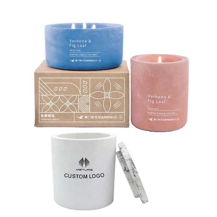 
Heat resistant water proof concrete candle jars pink blue white cement candle jars with cement candle lid available 