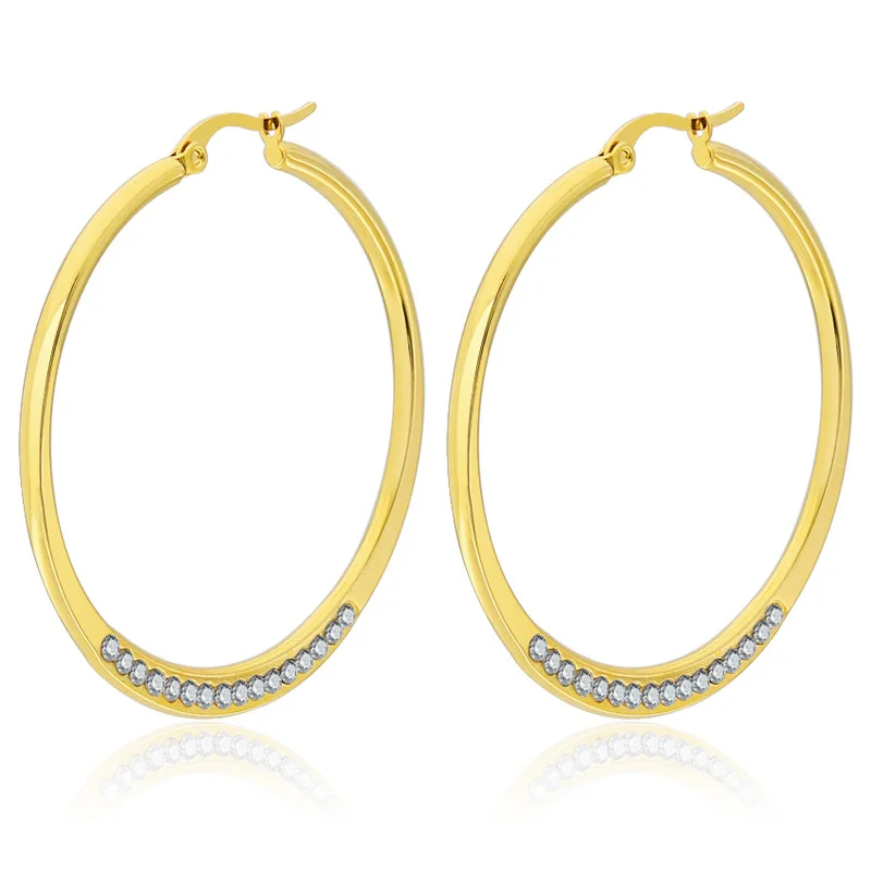 

Fashion Wild Good Quality Earrings Stainless Steel Inlaid Zircon Hoop Earrings Women, Picture