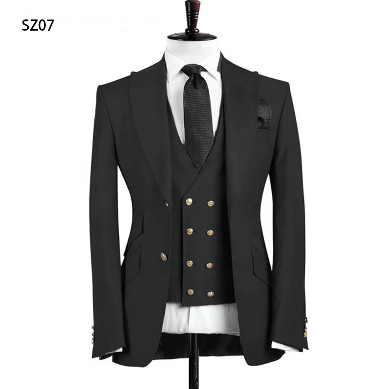 

Jancember SZ07 Custom Design Groom Men's Wedding Dress Top Lapels Double Buckle Jacket + Pants + Tie Men's Suit