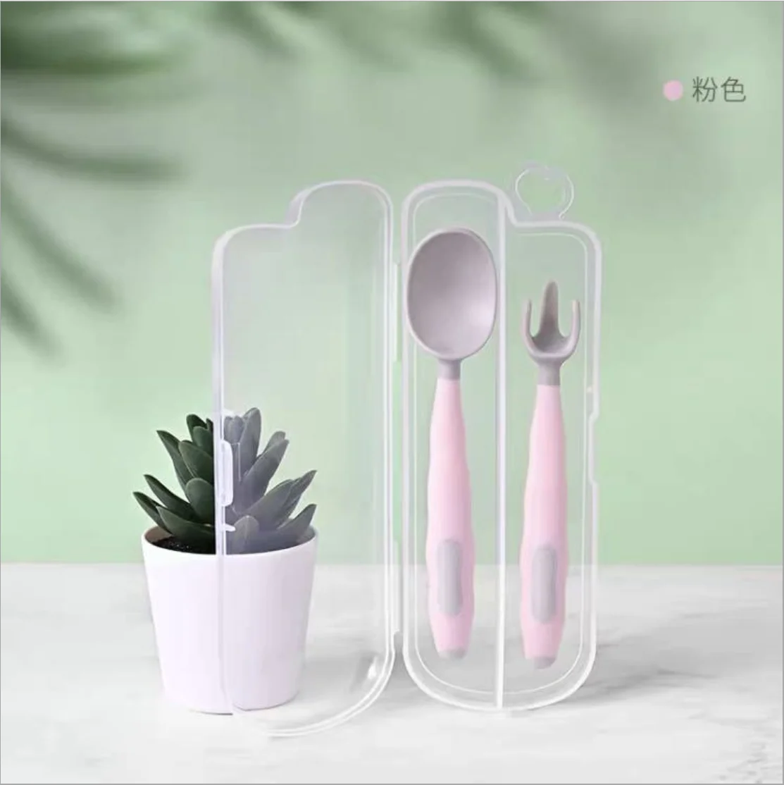 

BPA Free AdjustableTableware Bendable Training Baby Spoon & Fork, Pink/blue