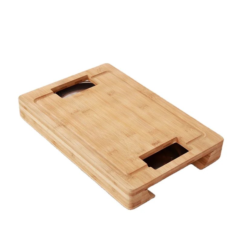 

customized Bamboo Cutting Board For Kitchen with 2 bowl, Natural bamboo