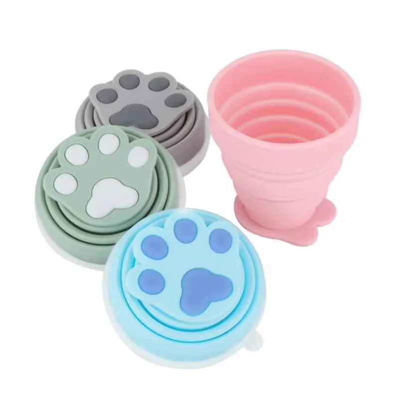 

200ml silicone Creative claw folding cup outdoor cat claw telescopic cup travel portable with cover, Green blue yellow or customized color