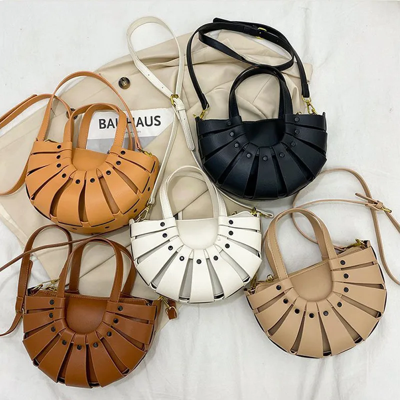 

2021 fashion vintage vegan semicircle ladies crossbody sling tote handbags luxury pu leather shoulder bags for women, 5 colors