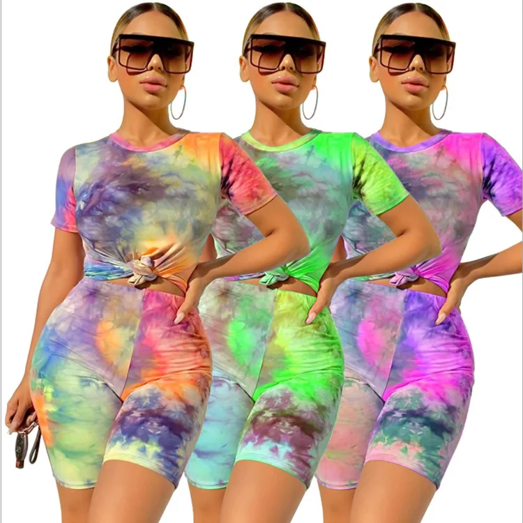 

2021 summer outfits tie dye 2 piece short set women two piece set shorts