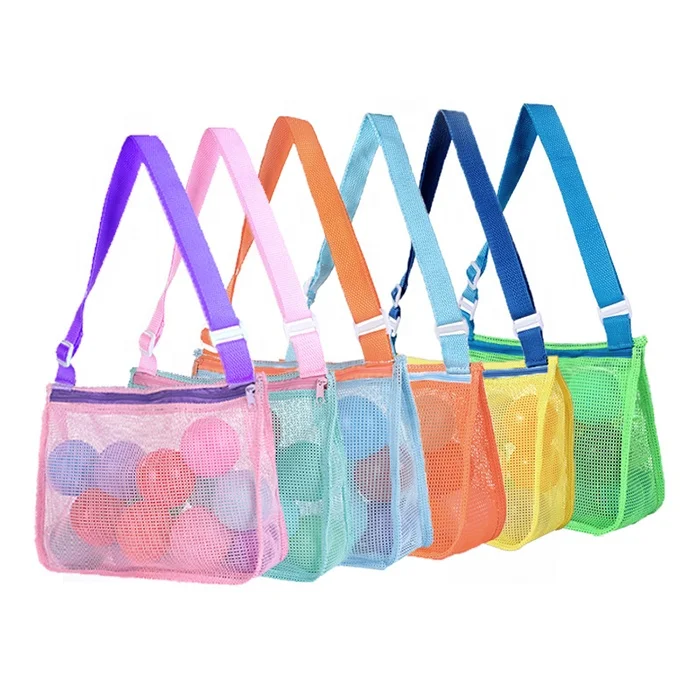 

Free Shipping New Outdoor Storage Toy Bags Mesh Beach Handbag Kids Shell Collecting Bag, Picture color