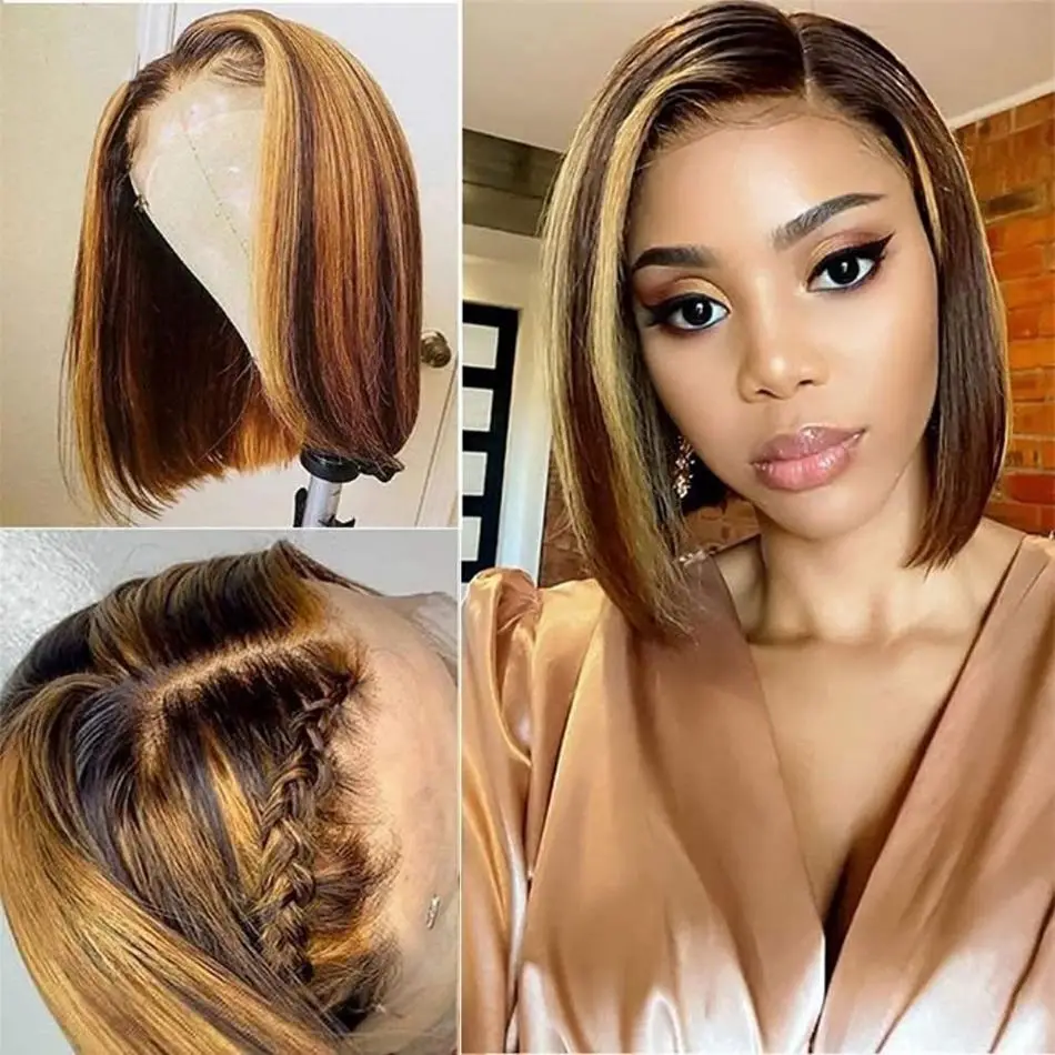

Wholesale large stock Brazilian Virgin 8-14 inch Short Straight Human Hair 4x4 Lace Closure Bob wig for black women