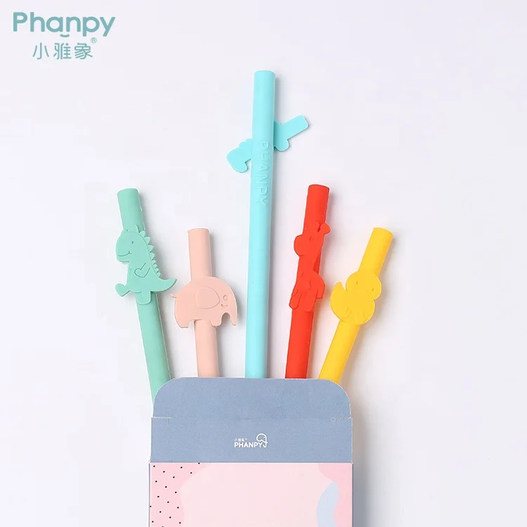 

PH789494 Cheap Price Silicone Straws Reusable Collapsible Long Straw, Yellow duckling, green dinosaur, blue giraffe, red dinosaur