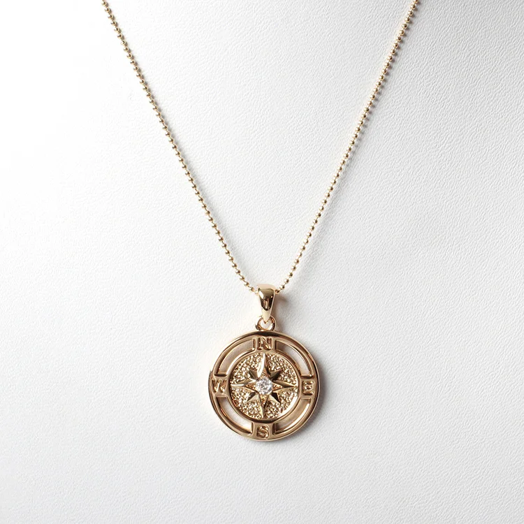 V&R Jewelry Juveloj Gold Plated Star Coin Adventure Travel Compass Pendent Necklace Alloy Zircon Necklaces