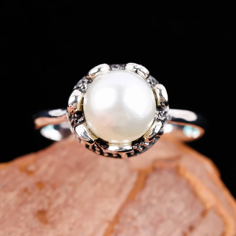 

Simple Design Round Bead Ring Silver Color White Pearl Ring For Women Girls