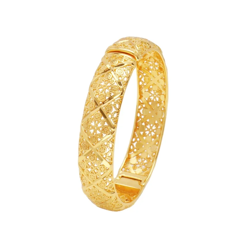 

JSZ-27 24k Dubai Gold Bangles Women Gold Bracelets African European Ethiopia Girls Bride Hollowed-out Geometric Bangles