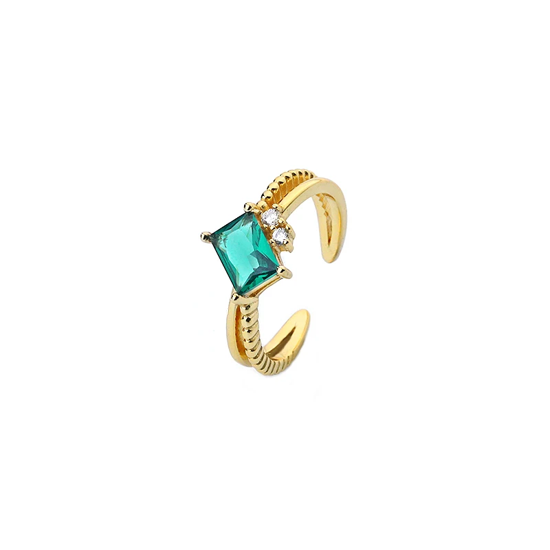 

Moyu Design 2023 Gold Woman Rings 925 Silver Sterling Square Green Stone Zircon Twisted Rings Resizable