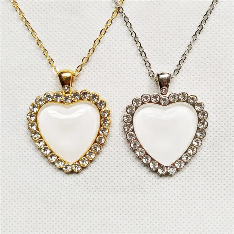 

Sublimation Bling Necklace Pendant Heart Crystal Necklace Blanks Customized Photo Custom Logo Hip Hop Jewelry Necklace