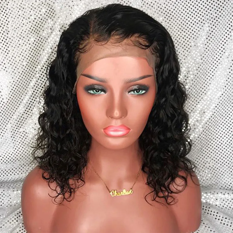 

Casco de peluca New European and American ladies black front lace small wavy curly hair wig headgear wholesale