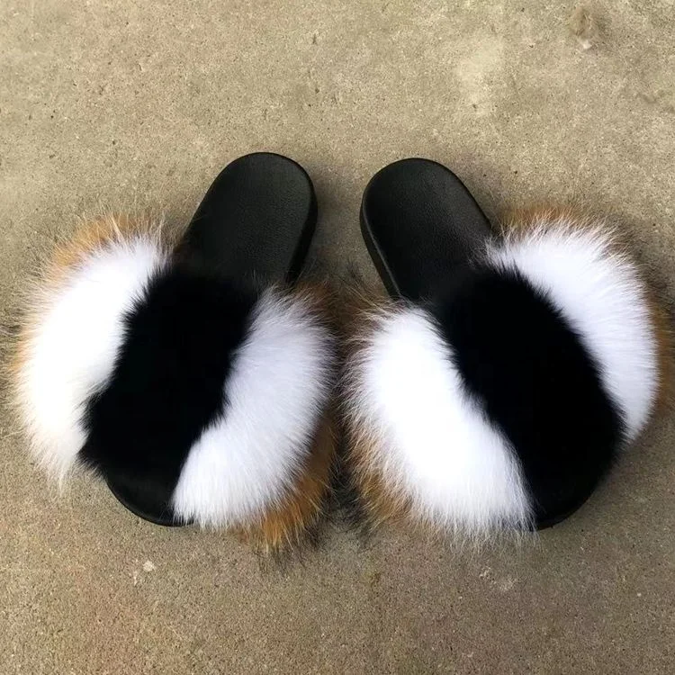 

Sandalias fox sandals for women and ladies fuzzy fuy slippers fluffy fur slides, All colors can be customized