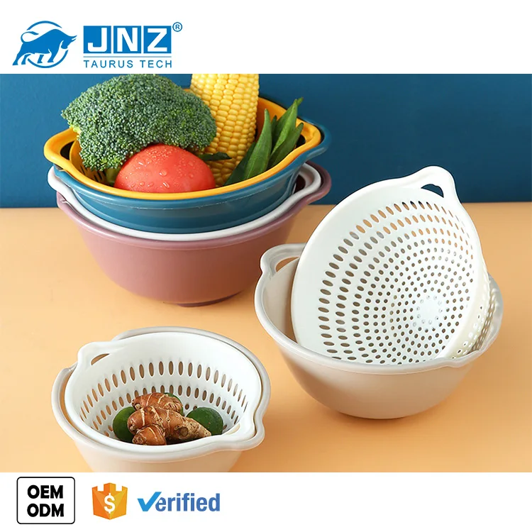 

JNZ New Product Kitchen Storage Drain Basket Double Layer Plastic Mesh Strainer Drain Basket