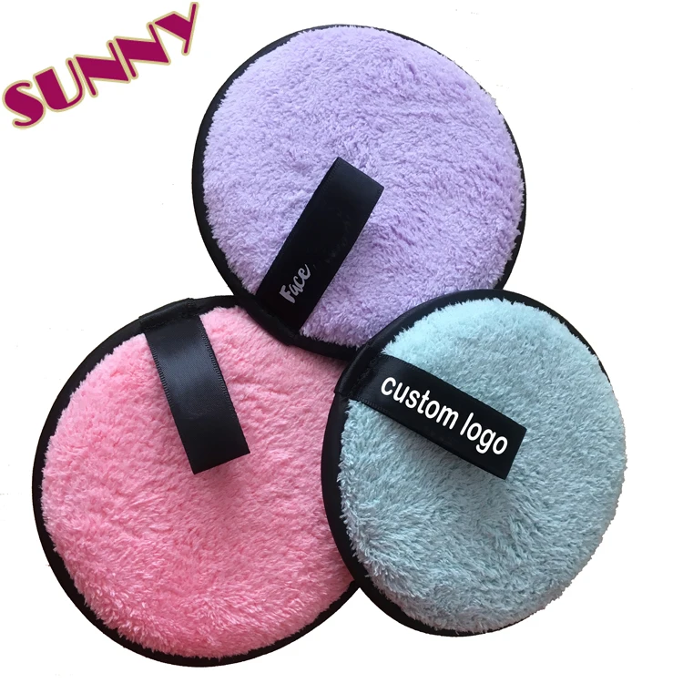 

Reusable and Washable Microfiber cloth puff Facial/Face Cleaning Sponge Custom logo Makeup Remover Pads with box, Light purple / pink / light blue/black/brown/white