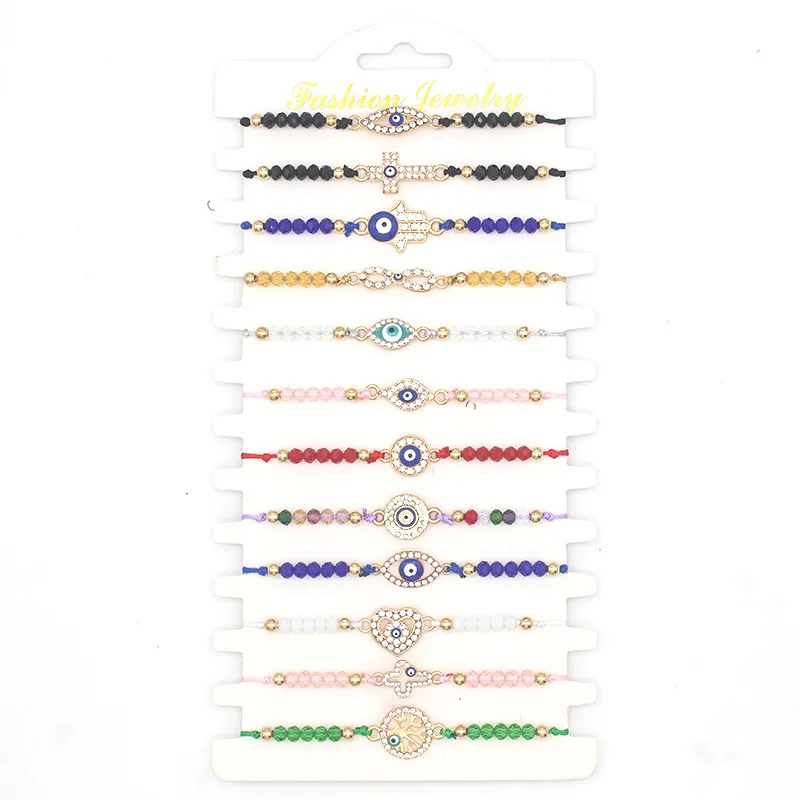

12 Pcs Colorful Evil Eye Beaded Hand Bracelets Handmade Braided String Good Luck Nazar Amulet Bangle Lucky Turkish