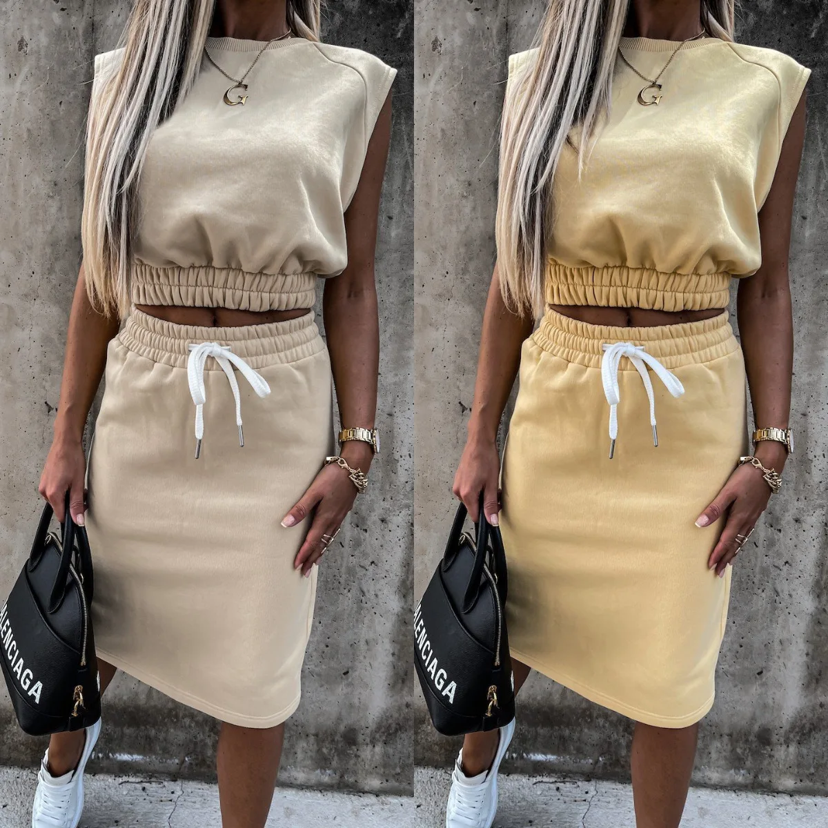 

2021 Summer Women's New Products Sexy Sleeveless Loose Casual Fashion Outfit Two-piece Tracksuit 2 Piece Skirt Set Women