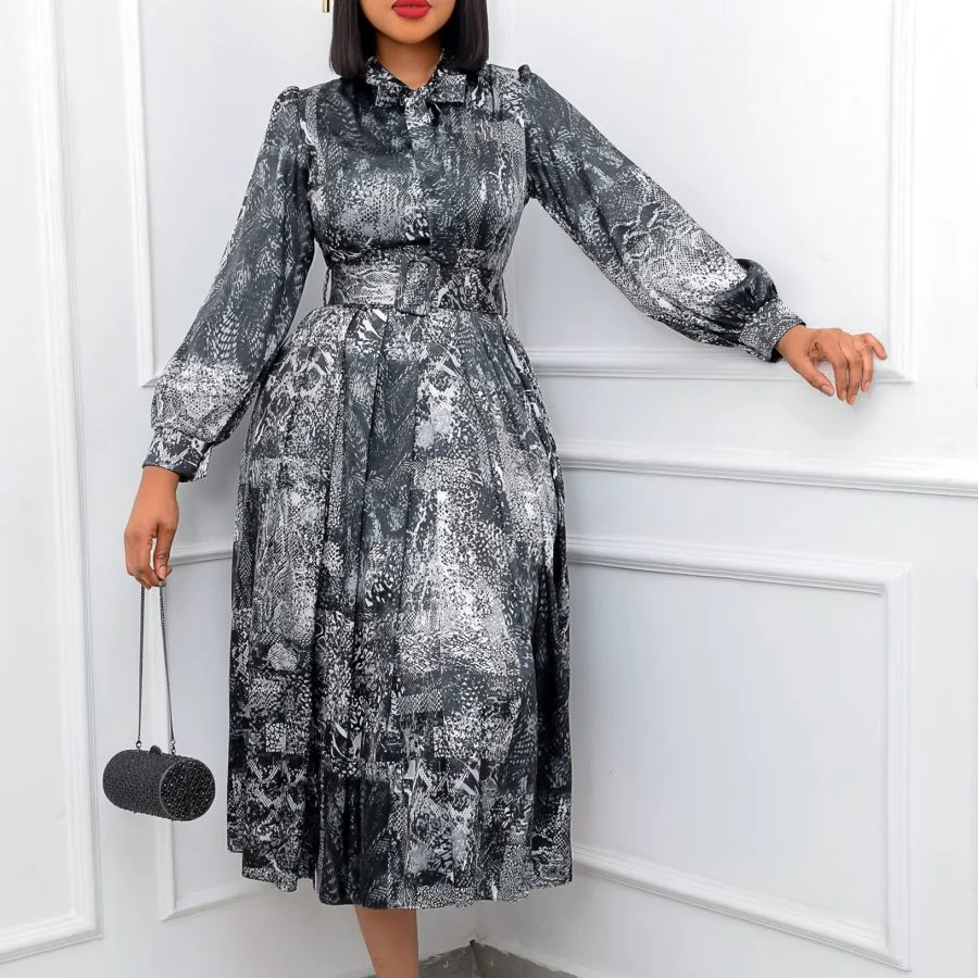 Plus Long Sleeve Line Dress Belt
