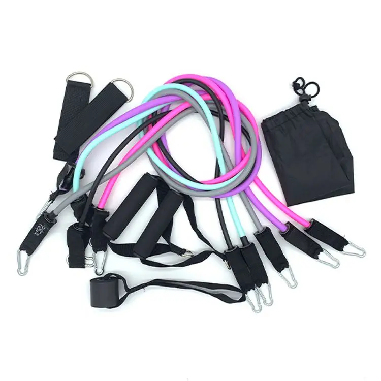 

TPE 100lbs 11 pieces women lady pink set resistance band with door anchor, Customized