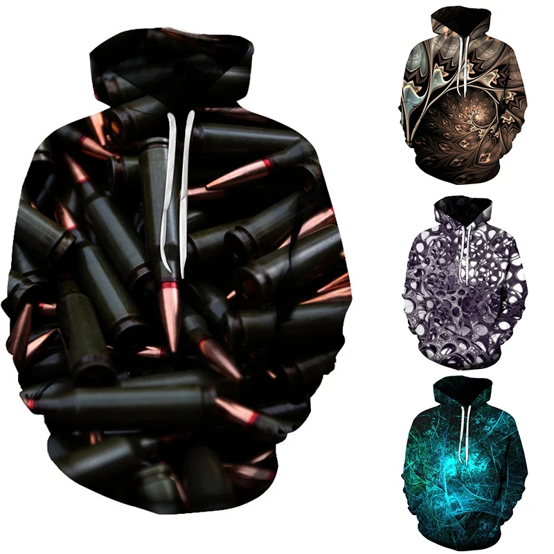 

Men's personality hooded sweatshirt bullet starry sky 3D pattern printing street fashion casual couple baseball uniform