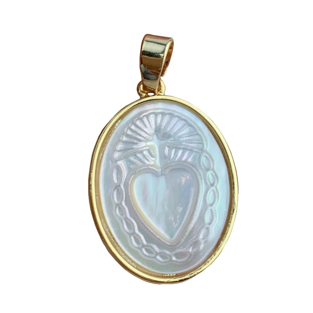 

Wholesale custom natural mother of pearl shell religious sacred heart charms pendants for necklace dainty jewelry, White