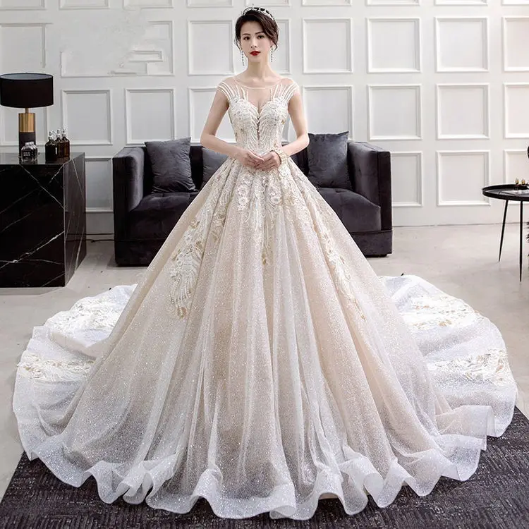 

Embroidered Vestidos De Novia Corte Princesa Long Tail Hand Made Wedding Dress Corsets