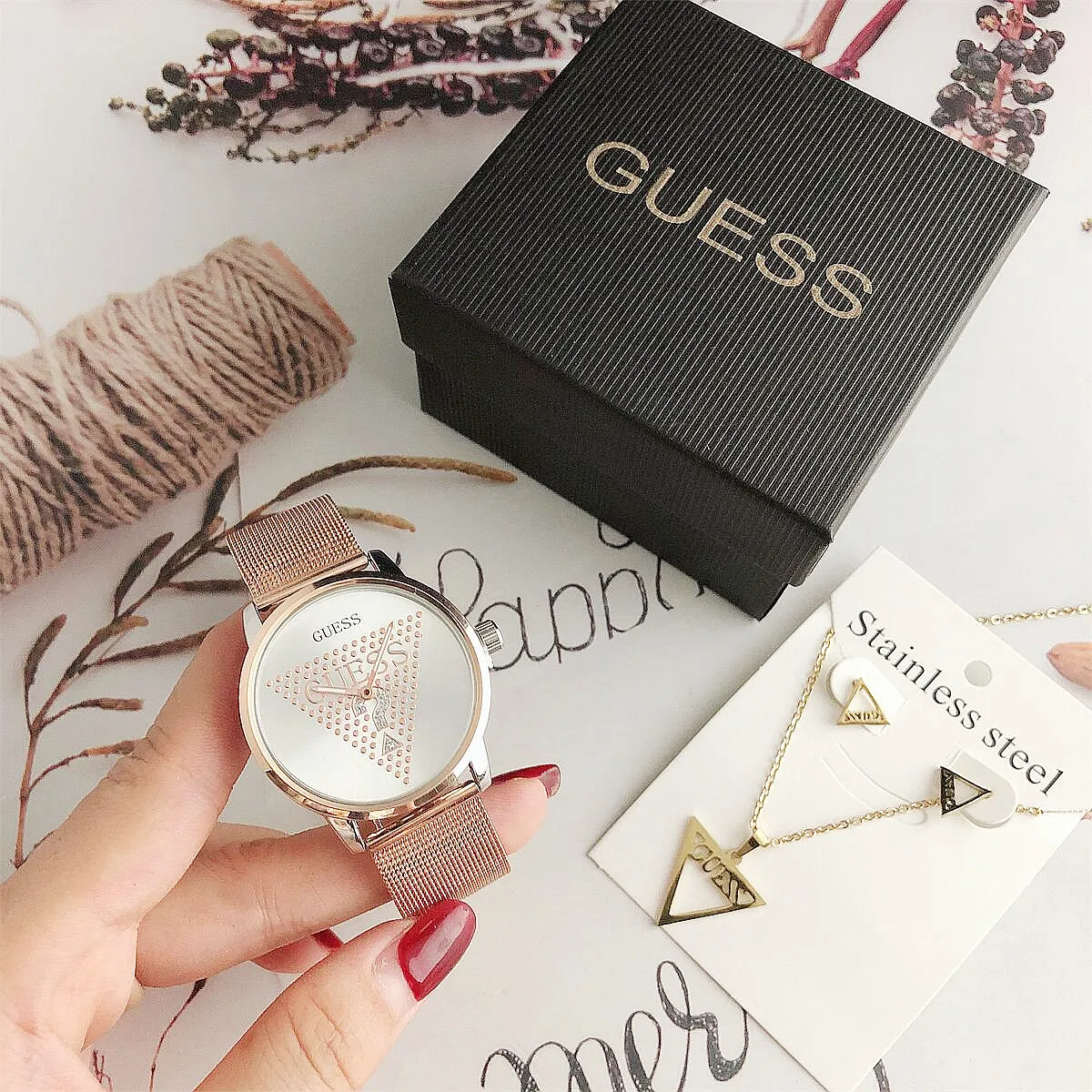 

Simple Lady Stainless Steel Mesh Quartz Luxury Rose Gold Wrist Watch Woman Dress Fashion Casual Quartz watch set free shipping, Black