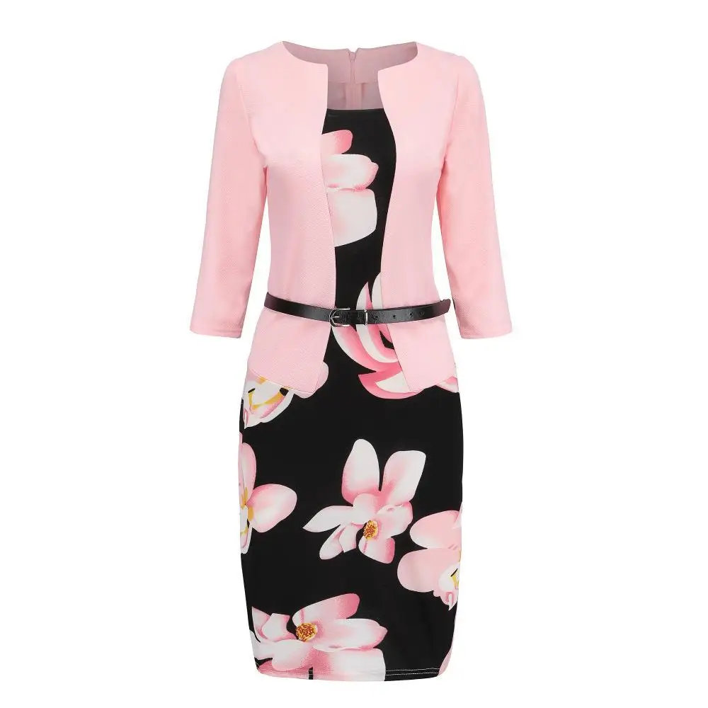 

Wholesale Plus Size Printing Square Collar Women Office Formal Work Dress, Blue,black,pink