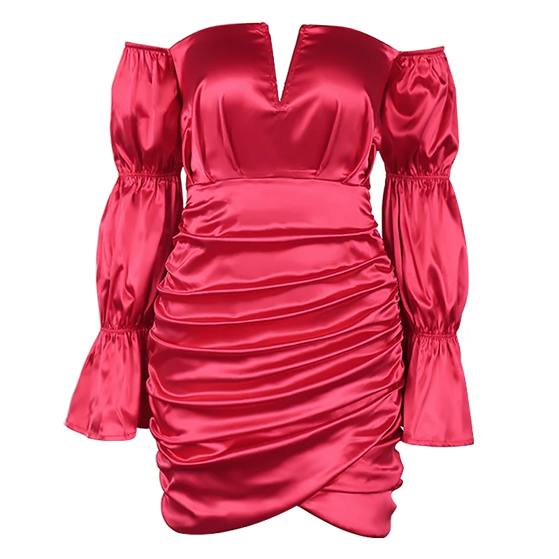 

Foreign Trade wholesale Women's Clothing Dress 2021 spring Fashion elegant Sexy off-Neck Backless Satin Back Bandage Long Sleeve