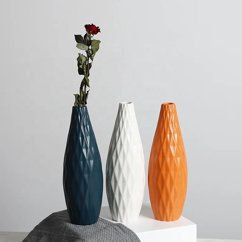

Factory export modern luxury home decor ceramic flower vase small caliber dried flower pot ornaments, Orange , pink , white , dark green