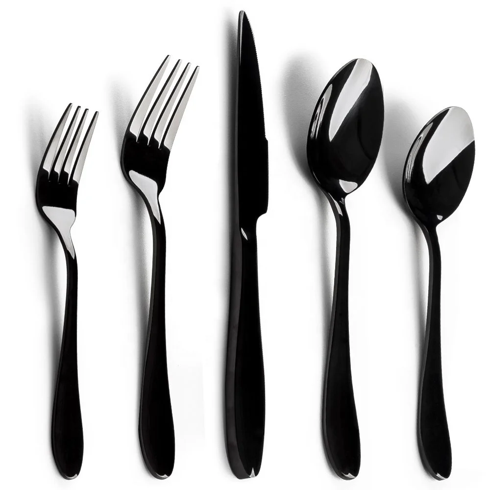 

Italy Design 5pc Colored Matte Black Cutlery Set Stainless Steel Silverware Flatware Set For Hotel Restaurant Wedding