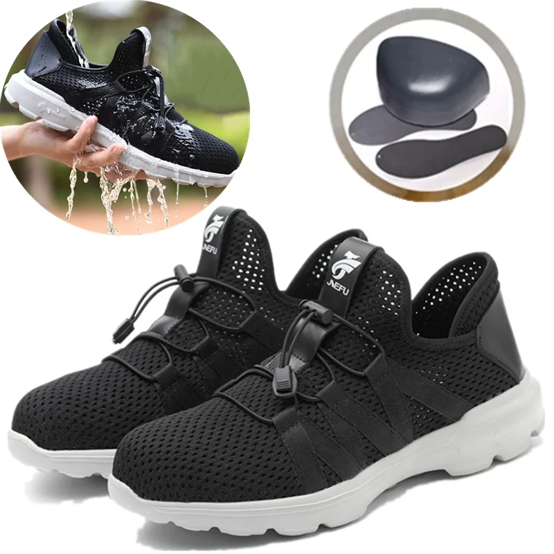 

Lnsulative Steel Toe Caps Light Breathable Work Running Walking Shoes Men Safety shoes, Black