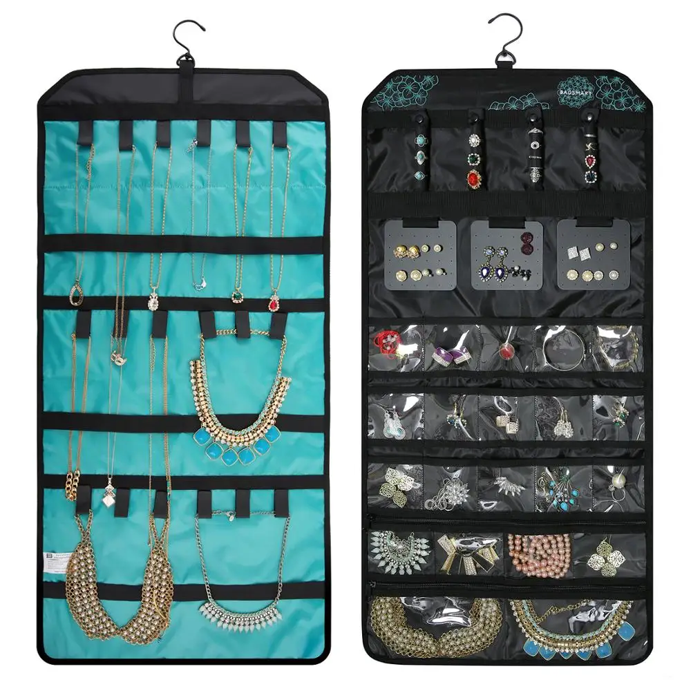 

Wholesale Roll Up Hanging Travel Jewelry Organizer Bag for Necklace, Black