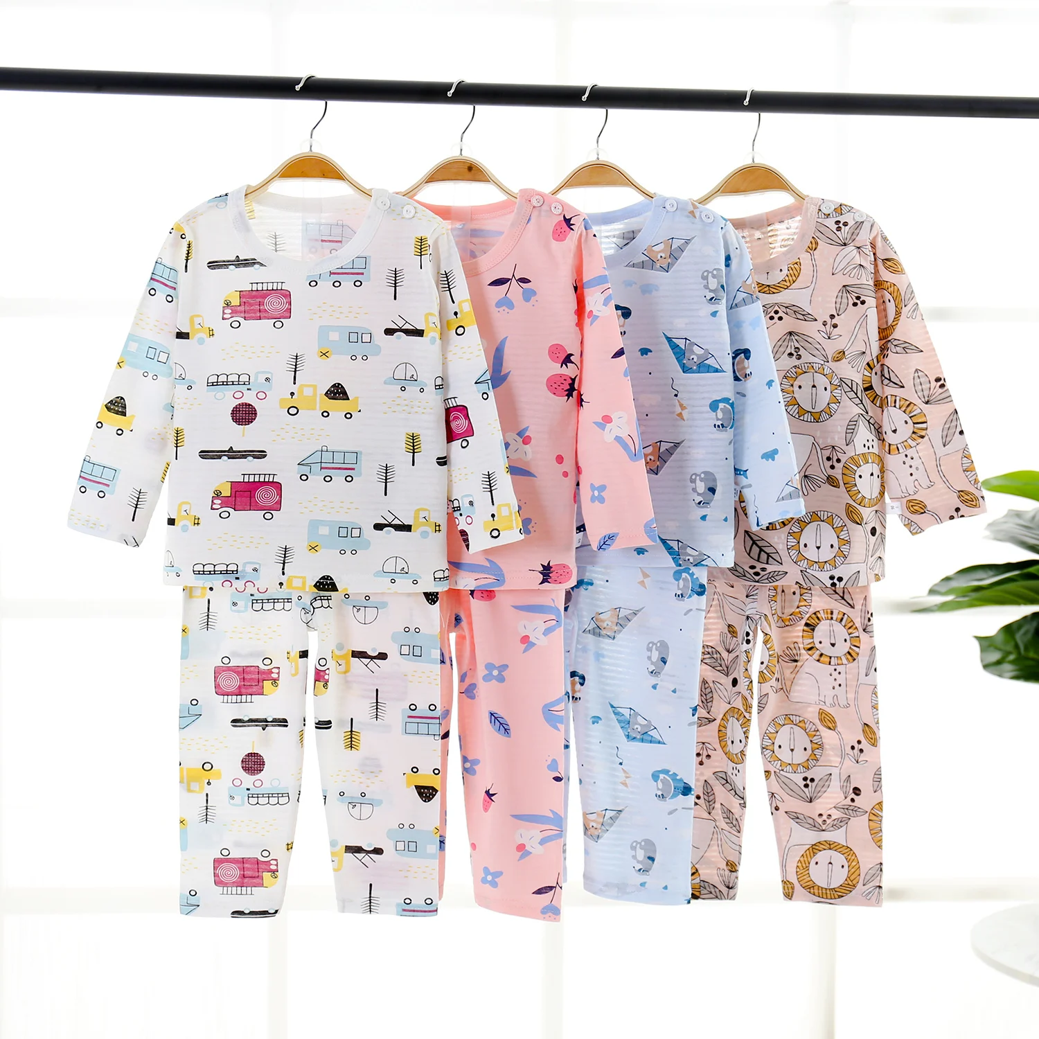 

Children's summer clothes 100% cotton short-sleeved home service boys set hollow 2021 girls pajamas air-conditioned clothing