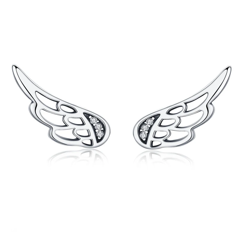 

Genuine 925 Sterling Silver Feather Fairy Wings Stud Earrings Silver for Women Fashion Silver Jewelry Christmas