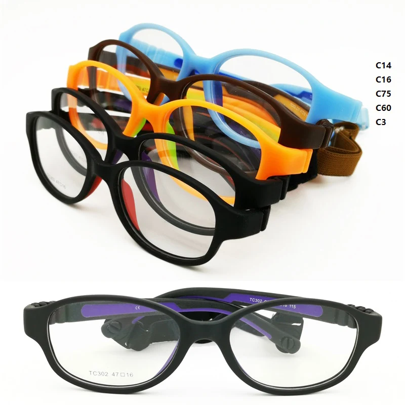 

high classic kids dual colors TR90 prescription unique glasses flexible hingless temple including elastic adjustable cord