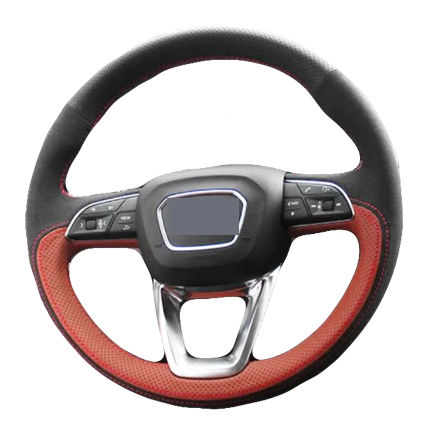 

Custom Hand Sewing Suede Leather Steering Wheel Cover Red Strip for Audi A4 Allroad Q3 Q5 Q7 Q8 SQ5 2017 2018 2019