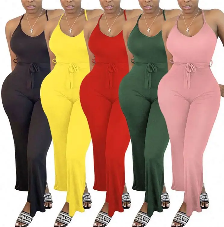 

MISS Wholesale Womens Pure Color Bodysuit 2021 Womens Suspender Jumpsuit Summer Straples Jumpsuit