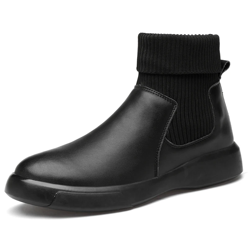 

Black Fashion Men Leather Ankle Sock Boots