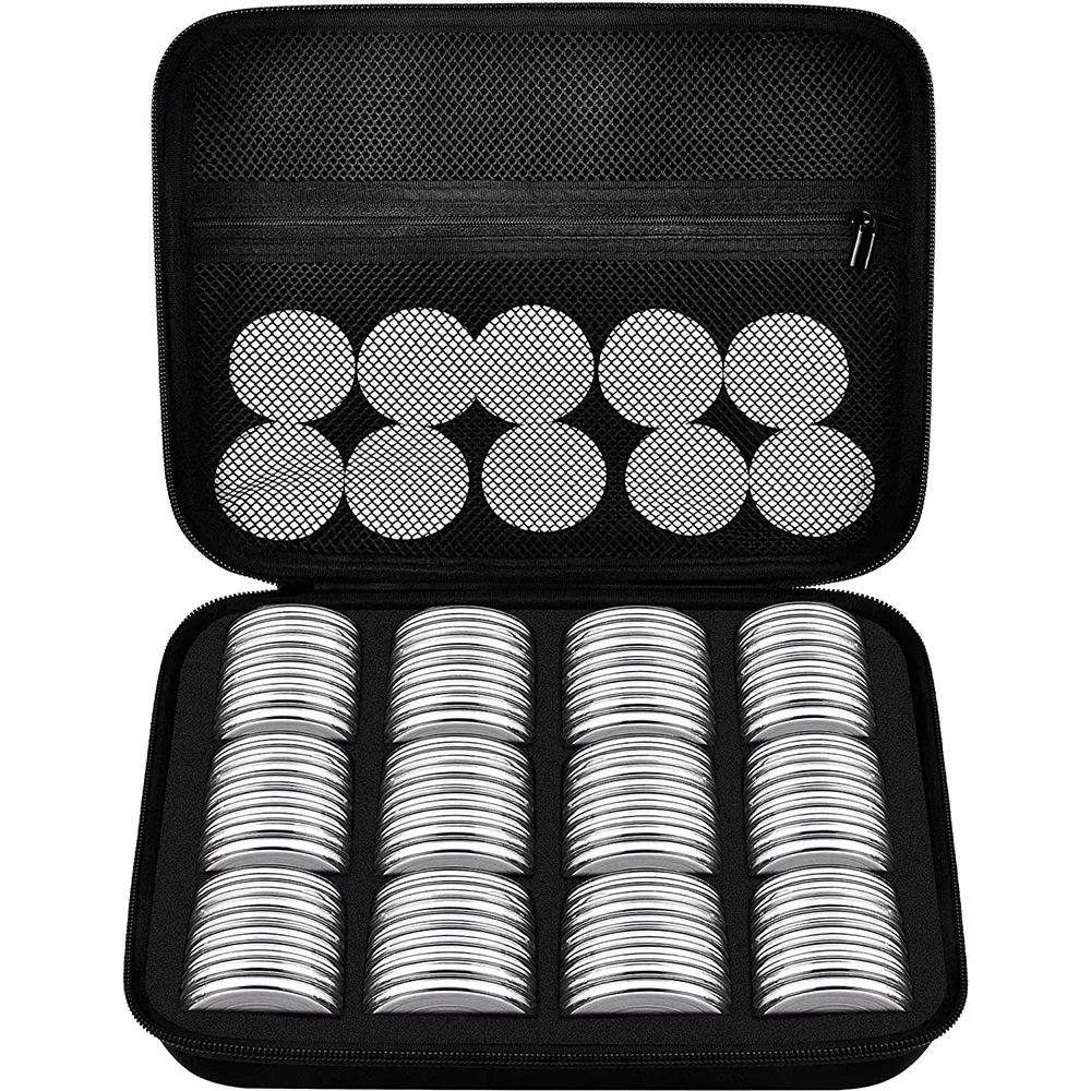 

96 Pieces 46mm Coin Capsules, with Foam Gasket and Plastic Storage Organizer Box, 6 Sizes (20/25/27/30/38/46mm) Coins Collector, Black