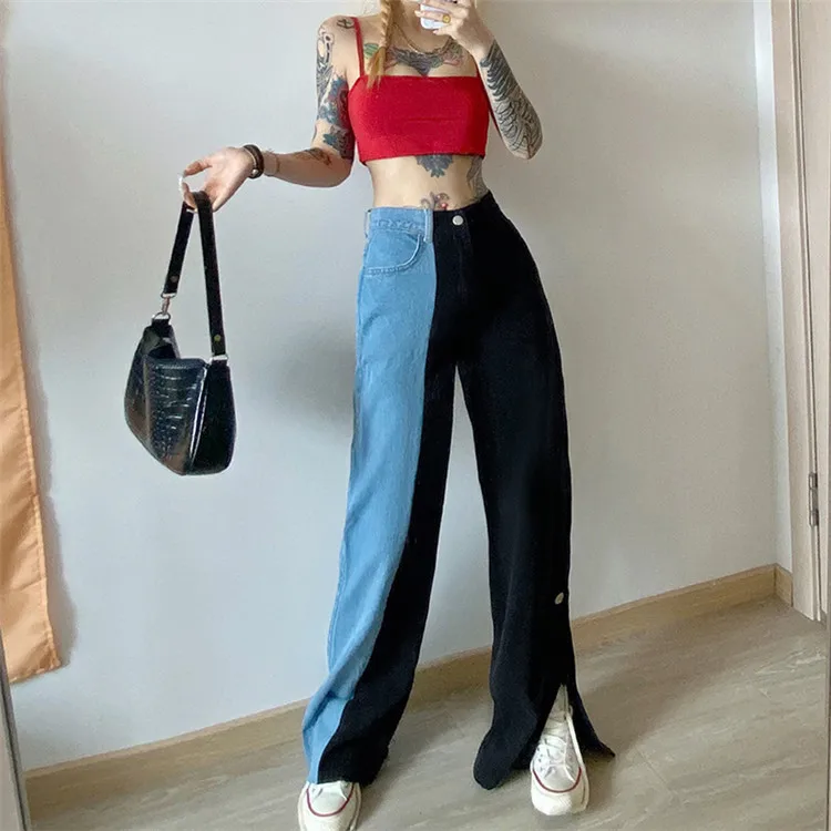 

Patchwork Hip Hop Slim Fashion Jeans 2021 Autumn Korean Streetwear Version pants, As pic