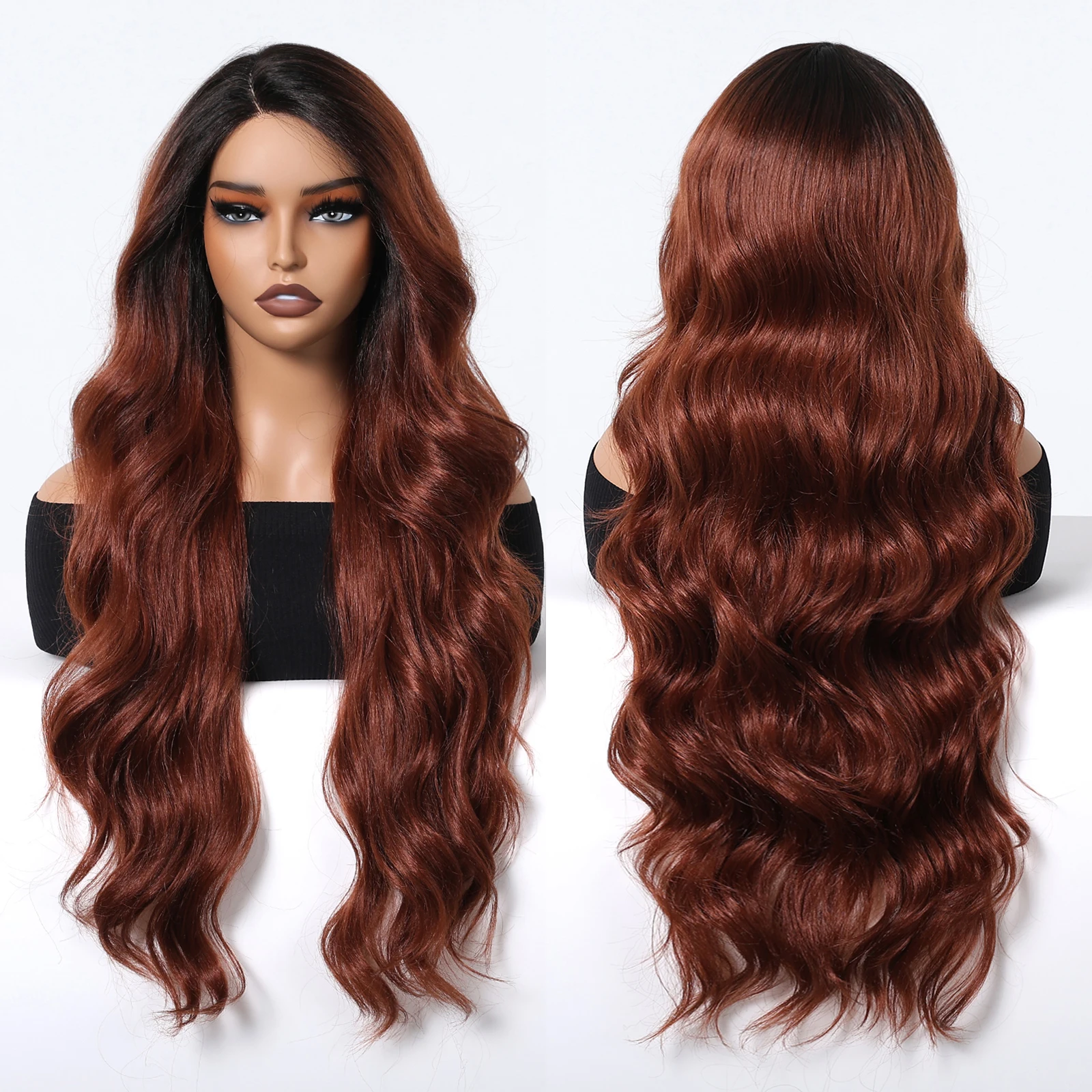 High Temperature Resistant Fiber Brown Red T-Shaped Front Lace Long Wig Super Curly Lace Wig Soft and Durable
