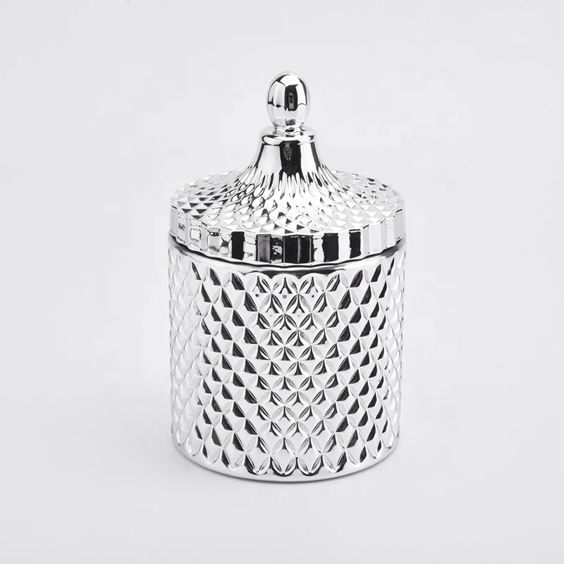 Silver Electroplated Glass Candle Jar With Lids