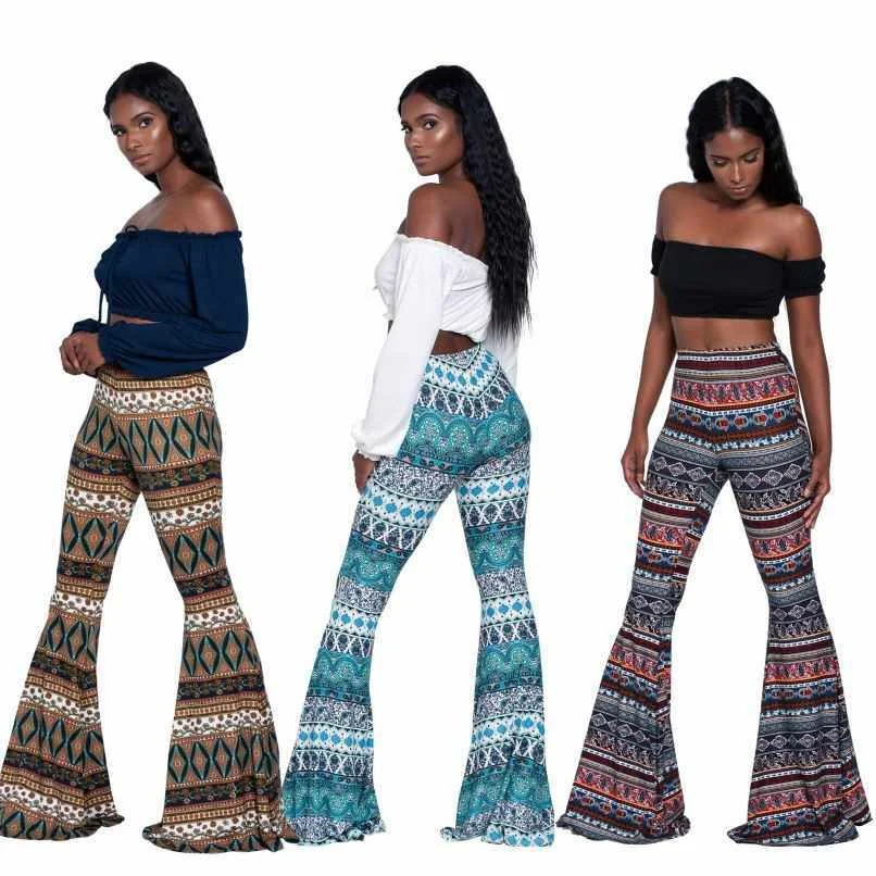 

Women's Afrcian Print Flares Bodycon Wid Leg Pants Trousers Palazzo Pants Yoga Bell Bottom Pants