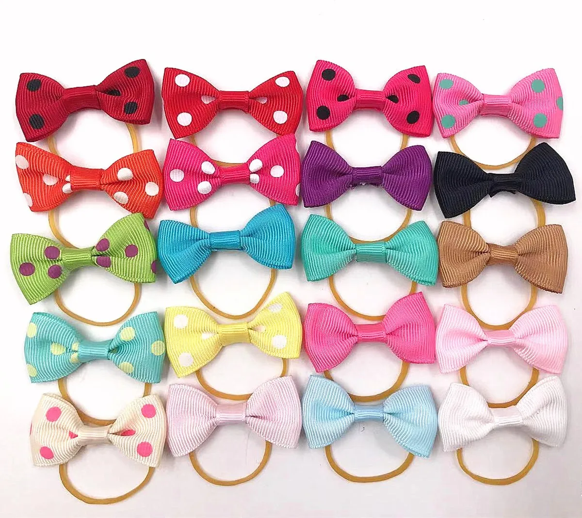 

MIO 20 colors bow tie hair rope cute bowknot pure color with small dots sweet band for dogs pets fashion accessories