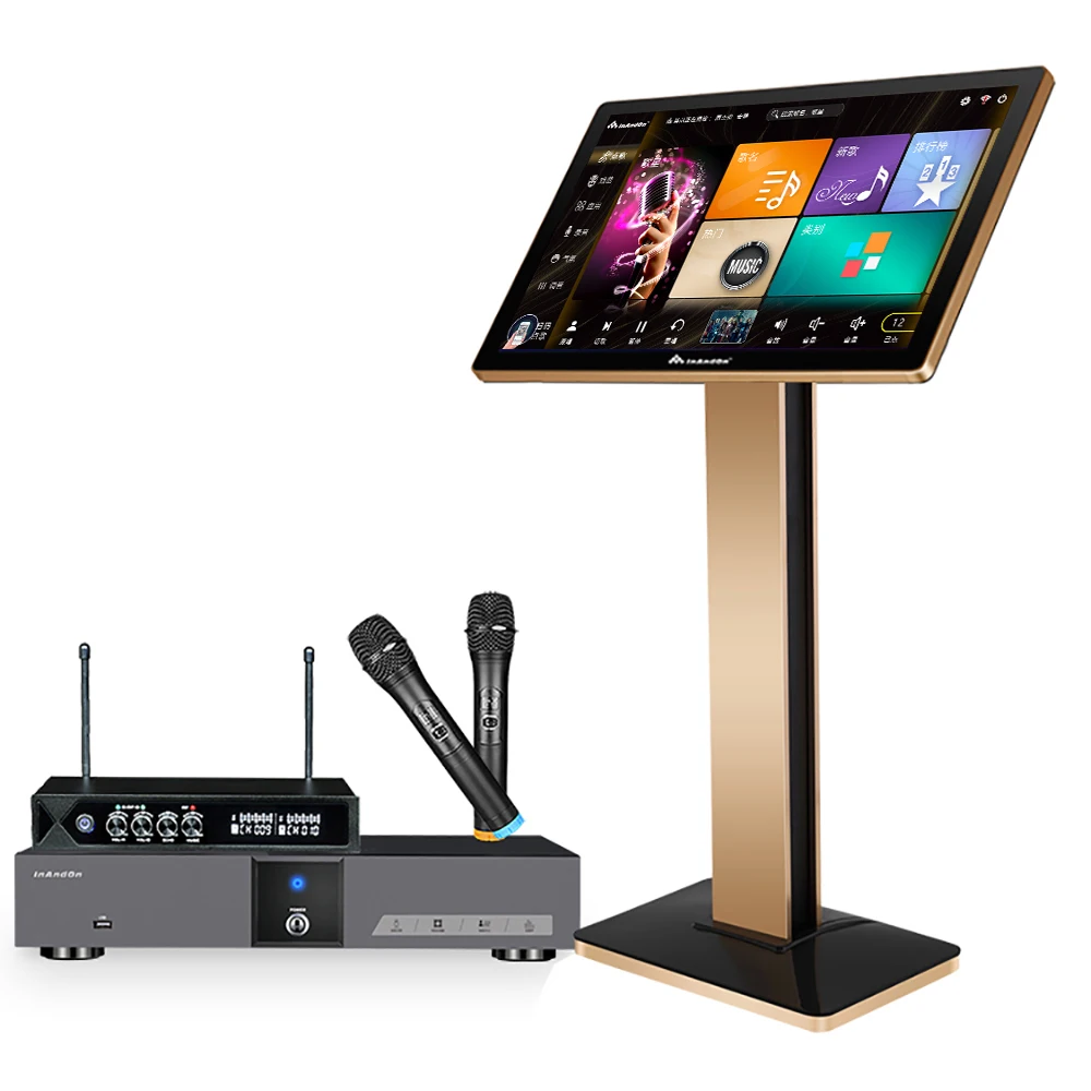 

Hot Professional Karaoke System 6TB Touch Screen KTV Karaoke Player Set Rockolas Jukebox V5 InAndOn Chinese Karaoke Machine, Black and gold