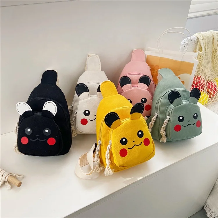 

Children's Small Korean Cartoon Canvas Chest Bag boys and girls Single Shoulder Bag Cute Baby Trend Messenger Bag, Black, white, yellow, pink and green